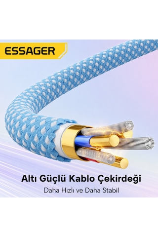 Essager 100w Pd Usb-c Type-c To Type-c 5a E-marker Çipli Hızlı Şarj Ve 480mbps Data Aktarım Örgülü Kablo Siyah-2 Metre