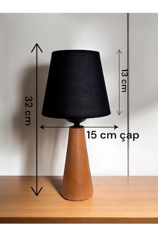 Bohem Ahşap Ayaklı Konik Abajur - Siyah Siyah