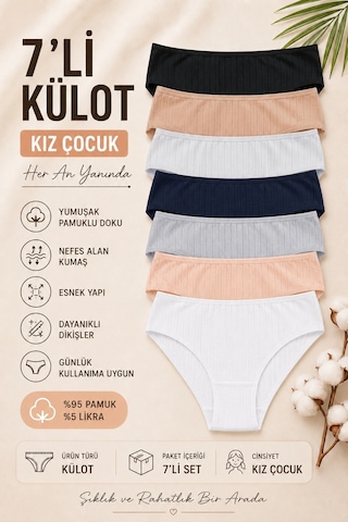 Nicoletta Kız Çocuk Külot 7 Li Paket Pamuklu Likralı Kaşko 740181 Çok Renkli