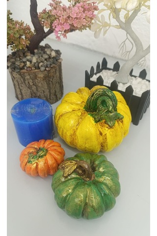 Artepieza Kabak Figürlü Dekor Seti Doğal Masa Süsleri-kabak & Mum Seti-biblo Dekoratif Set B. Boy Sarı 10 cm