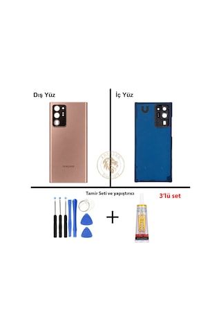 Samsung Galaxy Note 20 Ultra Bronz Renk Lensli Arka Kapak + Tamir Seti + B7000 Yapıştırıcı Arka Cam Batarya Kapağı Pil Kapağı Lazer Kesim Back Cover Galaxy Note 20 Ultra Uyumlu