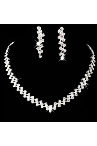 Rhinestone Set Zincir Gelin Zinciri Seti Takı Gümüş