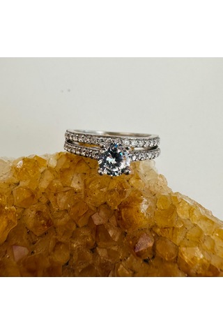 925 Ayar Çift Şeritli Parlak Gümüş Kadın Alyans Yüzük