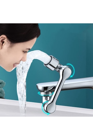 By Akcakese Krom 1080 Derece Dönebilen 2 Fonksiyonlu Musluk Ucu Gümüş