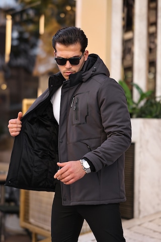 Mero Life Gri Su Ve Rüzgar Geçirmez Içi Kürklü Softshell Mont Gri