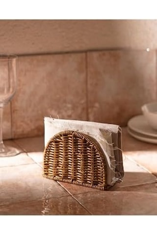 Boho El Yapımı Rattan Peçetelik - Masa Üstü Ve Mutfak İçin Doğal Hasır Peçete Tutucu, Bohem Ev Dekoru, Yarım Ay Tasarım Dikey Peçete Standı -