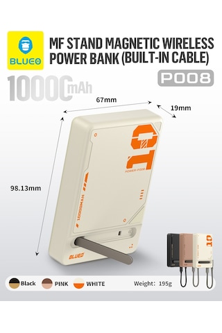 Pd 20w 10000 Mah Mf Magsafe Wireless Kablosuz Stand Özellikli Type-c To Type-c Powerbank Şarj Aleti Beyaz
