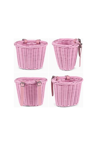 Folinda Küçük Pembe Çocuk Bisikleti Aksesuar Seti: Plastik Simülasyon Sünger Sepet + Zil + Sticker + Düğüm, 12-18 İnç Bisikletlere Uygun Pembe