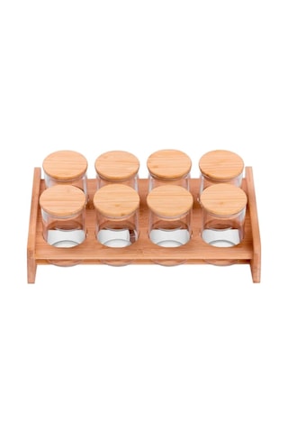 Bambu 9 Parça Tek Katlı Standlı Baharatlık Seti Sarı