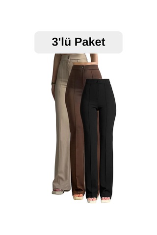 Thıff Gymwear Krep Kumaş Likralı Kadın Palazzo Pantolon 3'lü Set Çok Renkli
