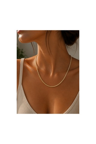 Sertifikalı 316l Çelik Premium Altın Kaplama Rope Chain Halat Zincir Kadın Kolye