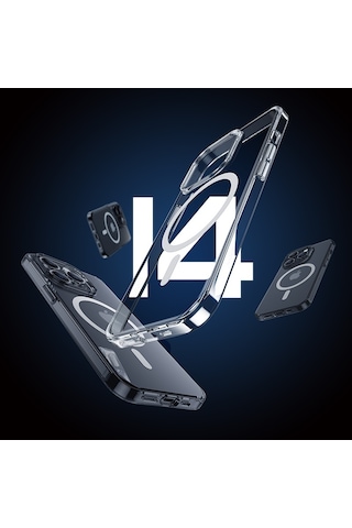 Apple Uyumlu iPhone 14 Pro Max Kılıf Wireless Şarj Destekli Benks Yeni Magnetik Crystal Şeffaf Pc Kapak