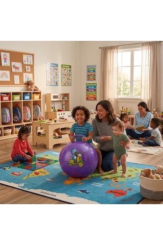 55 Cm Mor Zıp Zıp Pilates Topu - Tutma Saplı Zıplama Topu - Çocuk Ve Yetişkin İçin Kondisyon Topu-kulplu Egzersiz Ve Oyun Topu Anti-burst