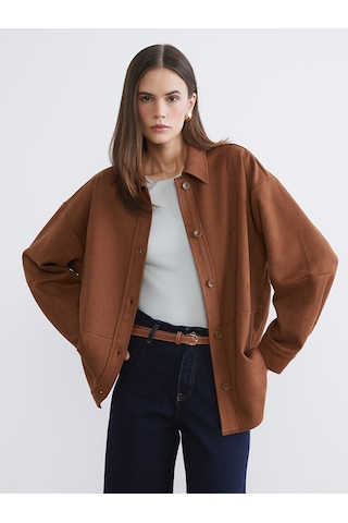 Lcw Vision Bej Oversize Kadın Süet Görünümlü Gömlek