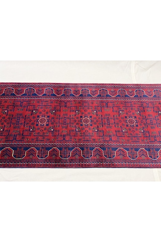 El Dokuma Yolluk Afgan Halı 100% Yün Kök Boya Elsanat Eserı Kırmızı
