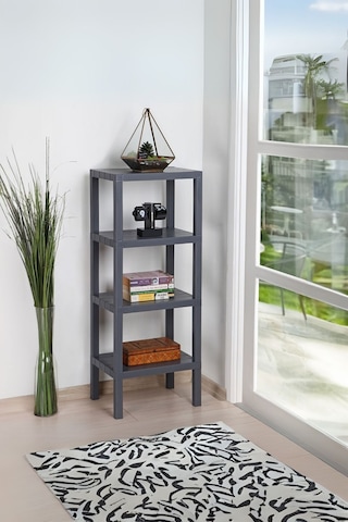 4 Katlı Dikey Raf Düzenleyici Plastik Raf Ünitesi Siyah, Kitaplık Gri