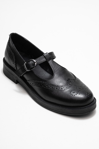 Luvishoes Luvi Shoes Janney Siyah Cilt Hakiki Deri Bantlı Kadın Loafer Ayakkabı SİYAH CİLT