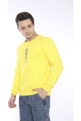 Escetic Erkek Spor Slimfit, Bisiklet Yaka Sarı Sweatshirt-4274