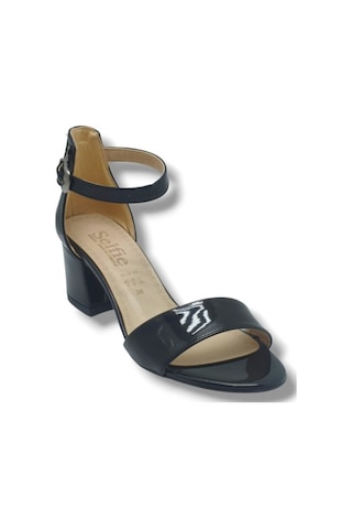 Selfie 4601-26 Rugan Tek Bant Orta Topuk Fashion Kadın Sandalet 5,5cm Siyah