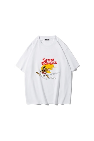 Brz Collectıon Brz Collection Unisex Oversize Speedy Gonzales T-shirt Beyaz