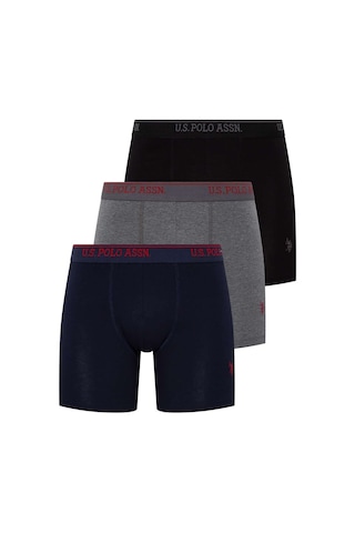 U.S. Polo Assn. Erkek Siyah - Antrasit Melanj - Lacivert 3 Lü Uzun Paçalı Boxer 80454Y Gri
