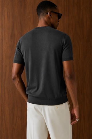 Tarz Cool Erkek Bisiklet Yaka Kısa Kollu İnce Triko Slim Fit Günlük Şık Triko T-shirt Gri