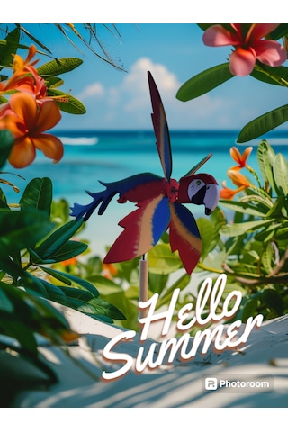 Kırmızı Papağan Tamamı El Yapımı Ahşap Hareketli Rüzgar Gülü