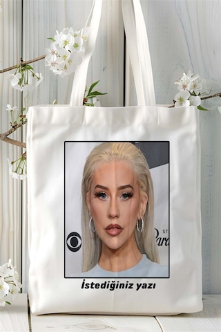 Art Hediye Christina Aguilera Baskılı Bez Çanta Omuz Çantası Kişiye Özel Desen 4 Çok Renkli