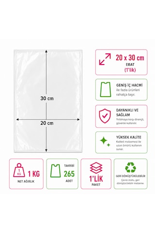 Bakkaliye Poşeti 20x30 Cm 265 Adet 1'lik 1 Kg Şeffaf Sızdırmaz Bakliyat Şeker Balık Market Poşeti