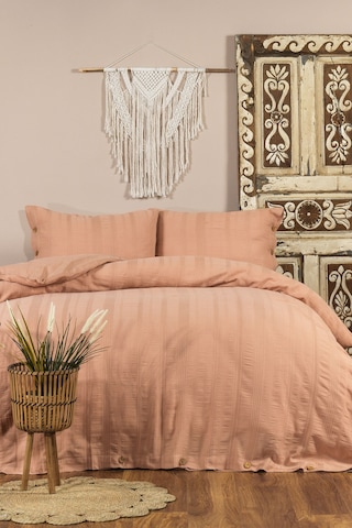 Elart Tiara Nevresim Takımı Çift Kişilik Lastikli Çarşaf %100 Pamuk Ranforce Ahşap Düğmeli 200x220 Cm Tarçın Tarçın
