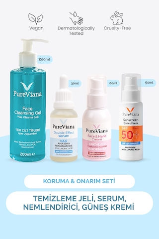 Pureviana Cilt Bariyerini Güçlendiren Koruma & Onarım Seti 4 Lü Temizleme, Serum, Nem, Spf