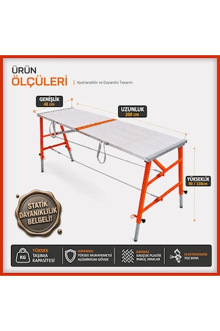 Alüminyum Gövdeli Çelik Ayaklı Teleskopik Katlanır İnşaat İskelesi - 400 Kg Taşıma Kapasitesi 150x48x200cm -