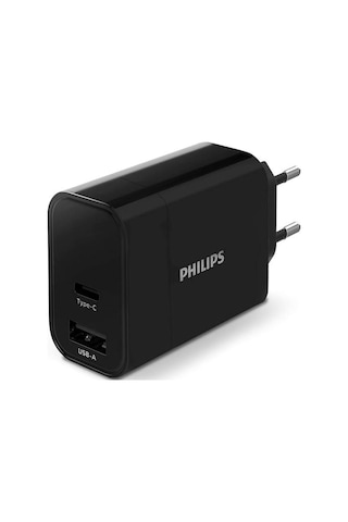 Philips Uyumlu Dlp2621/12 Usb-A Type-C 30W Şarj Adaptörü Siyah