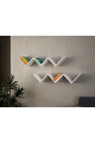 Dekorister Zig Zag Kitaplık Beyaz