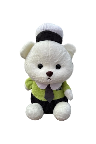 Şapkalı Kravatlı Sevimli Peluş Ayıcık Uyku Arkadaşım Hediyelik Peluş Ayı 50 Cm Beyaz