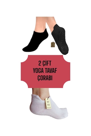 Enefendi Yoga Çorap 2 Çift Pilates Tavaf Kaymaz Silikon Taban Pamuklu Kadın Çorabı Dikişsiz Siyah Beyaz Renkli