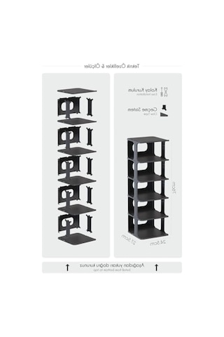 Modern 5 Katlı Portatif Ayakkabılık 76 X 24.5 X 27.5 Cm Açık Ceviz