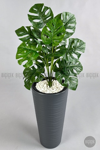 Biçiçek Yapay Monstera Deve Tabani Bi̇tki̇si̇ 130 Cm Antresi̇t Kumsal Saksıda