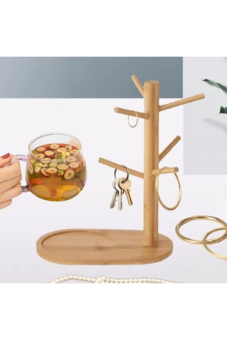 Pazly Suntek Kahve Kupa Ağacı Tezgah Üstü Çok Fonksiyonlu Mutfak Ahşap Organizatör Odun