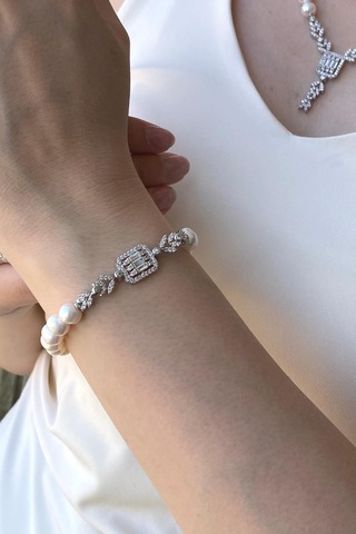 7,5 Mm Kadın Baget Kesim Doğal İnci Küpe Kolye Bileklik Yüzük Dörtlü Set 10 Gümüş