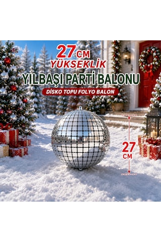 Yüksek Kalite 10adet 27cm Gümüş Aynalı Disko Topu Folyo Balon Gümüş Aynalı Disko Topu Yılbaşı Balonu