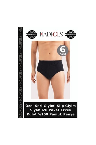 Hadpols Özel Seri Giyimi Slip Giyim Siyah 6'lı Paket Erkek Külot %100 Pamuk Penye