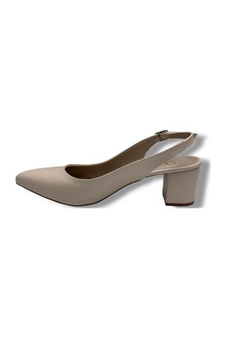 C-shoes Cv110-25 Cilt Sivri Burun Kalın Topuk Arkası Açık Kadın Ayakkabı 41-42 Bej