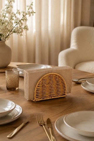 Porsima Dhz07304 Dekoratif Doğal Hasır Masa Üstü Havlu Kağıtlık Peçetelik 15x12x5,5cm