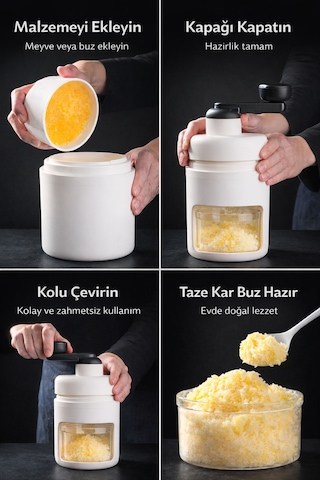 Manuel Buz Kırma Aparatı 500 Ml Hazneli, Kol Çevirmeli Ice Crusher, Slushie Ve Frozen İçecek Yapıcı Beyaz