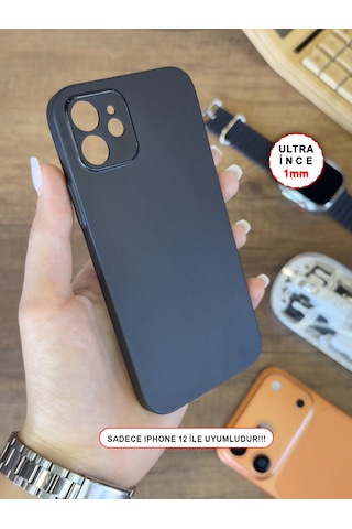 İphone 12 Uyumlu Süper İnce Mat Ultra Thin Silikon Kılıf Siyah