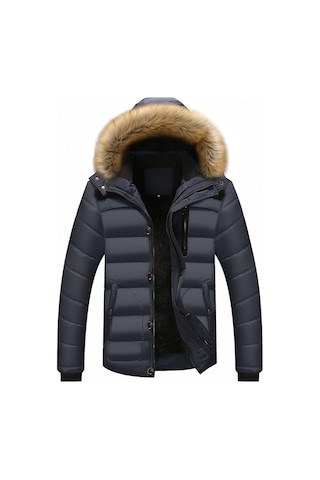 Erkek Polar Soğuk Dayanıklı Kapüşonlu Mont Koyu Mavi