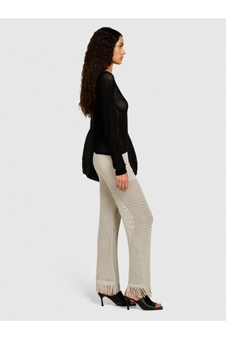 Sisley Viskoz Karışımlı Örgü Motifli Saçak Paça Coulotte Pantolon Kadın Gri Pantolon - 324p196pmf008 Bej