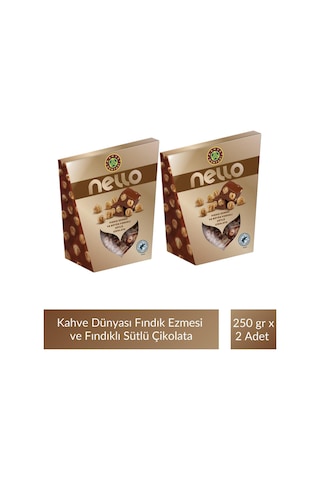 Kahve Dünyası Nello Fındık Ezmesi Ve Bütün Fındıklı Sütlü Çikolata 250 Gr X 2 Adet