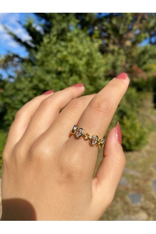 Yuvarlak Taşlı Kadın Zarif Yüzük Sevgiliye Hediye